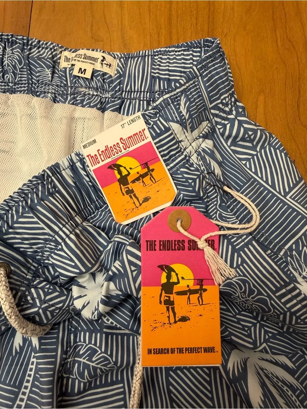 NWT The Endless Summer Palm Print Volley Swim Trunks | Coastal Surf Travel | M
